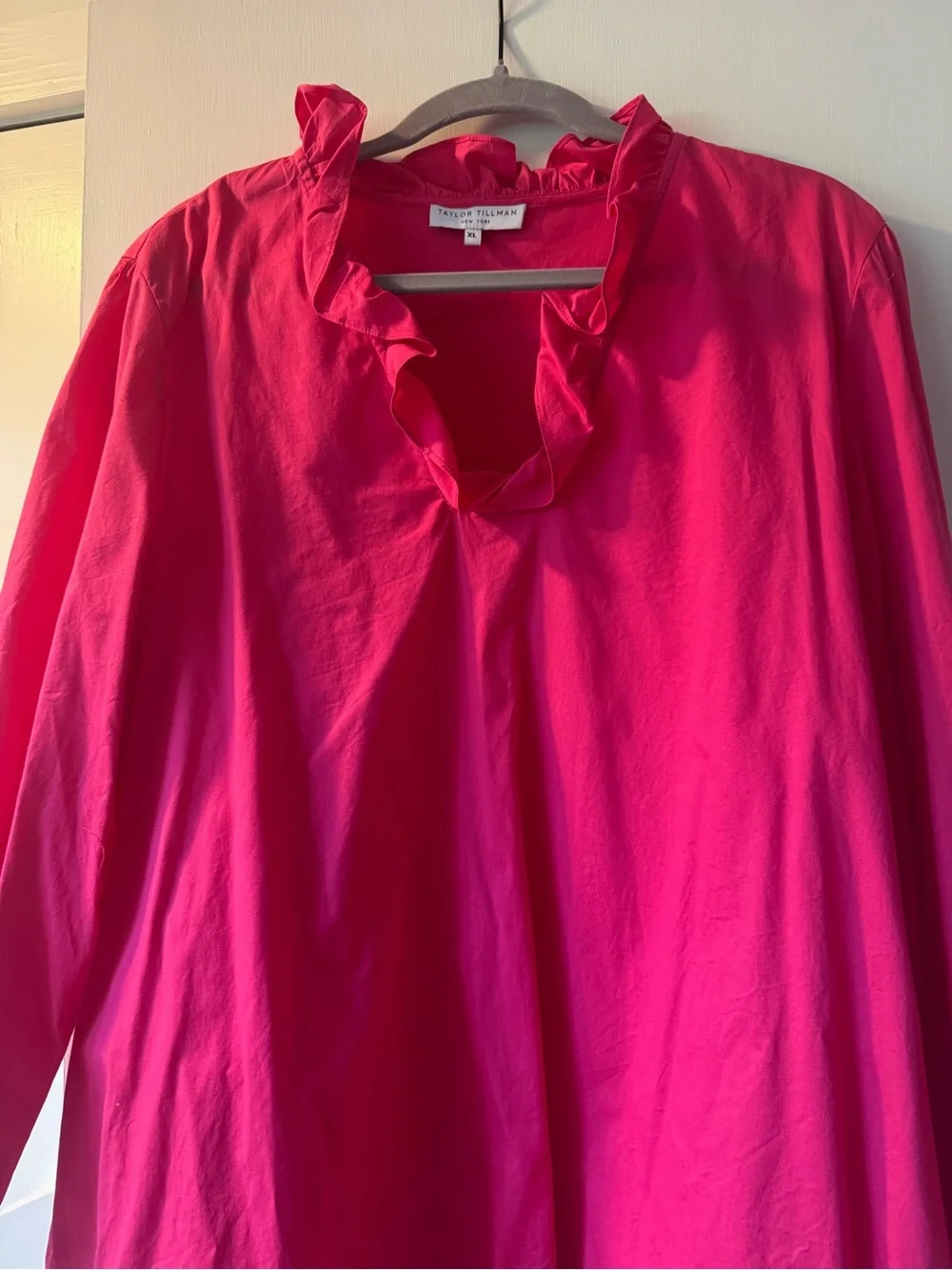 Taylor Tillman Hot Pink Ruffle V-Neck Mini Dress
